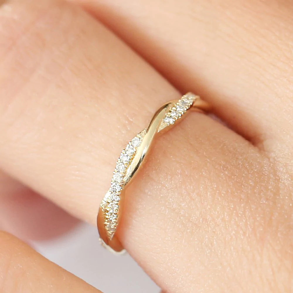 Solid Gold Weaving Braid Eternity Diamond Ring