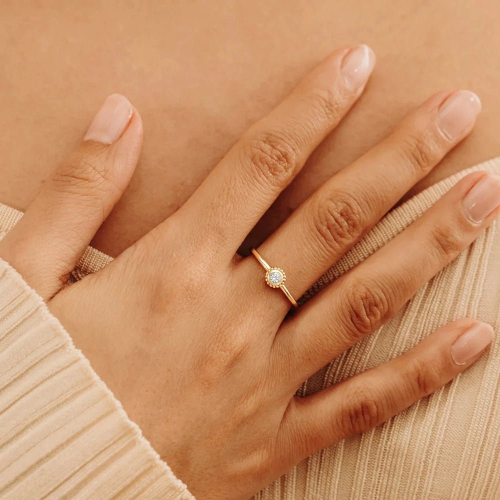 Solid Gold White Sapphire Art Deco Ring (A35235)
