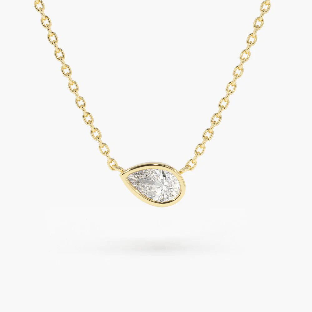 Solid Gold Horizontal Pear Shape Diamond Solitaire Necklace