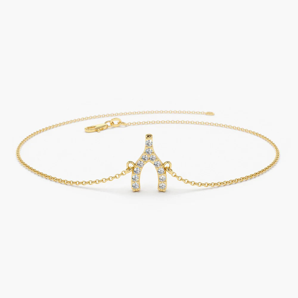 Solid Gold Solid Lab-Grown Diamond Wishbone Charm Bracelet