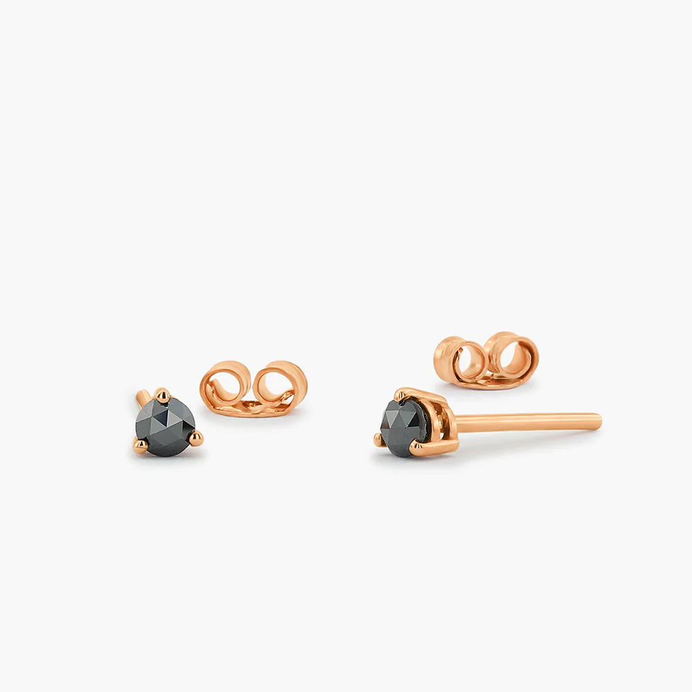 Solid Gold Rose Cut Black Lab-Grown Diamond Earrings