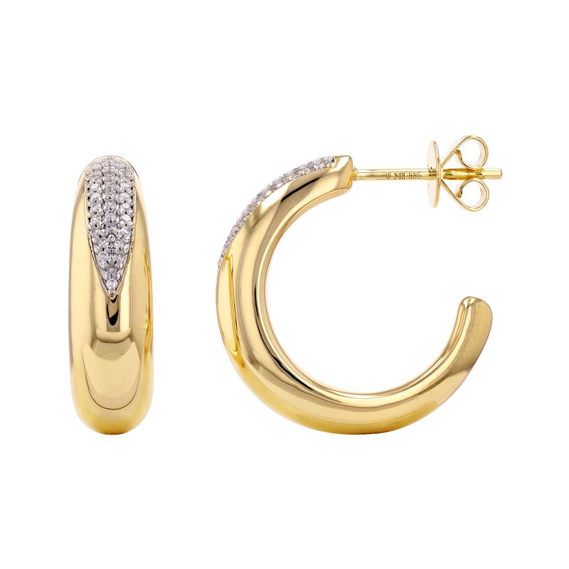 Solid Gold Diamond Open Hoop Earrings