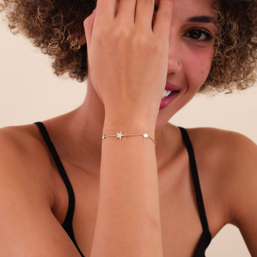 Solid Gold Multi Star Natural Diamond Bracelet