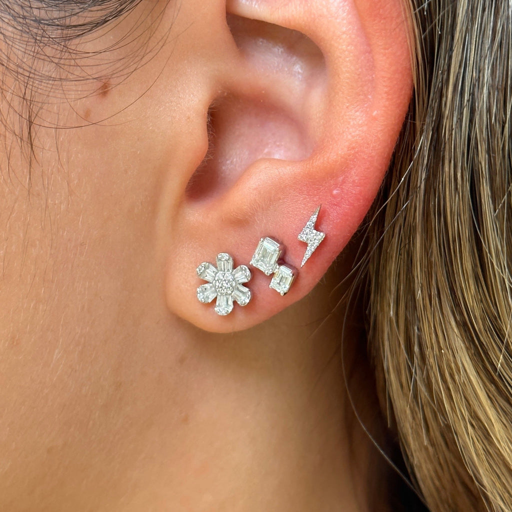 18K Solid Gold Diamond Flower Earring - Style B