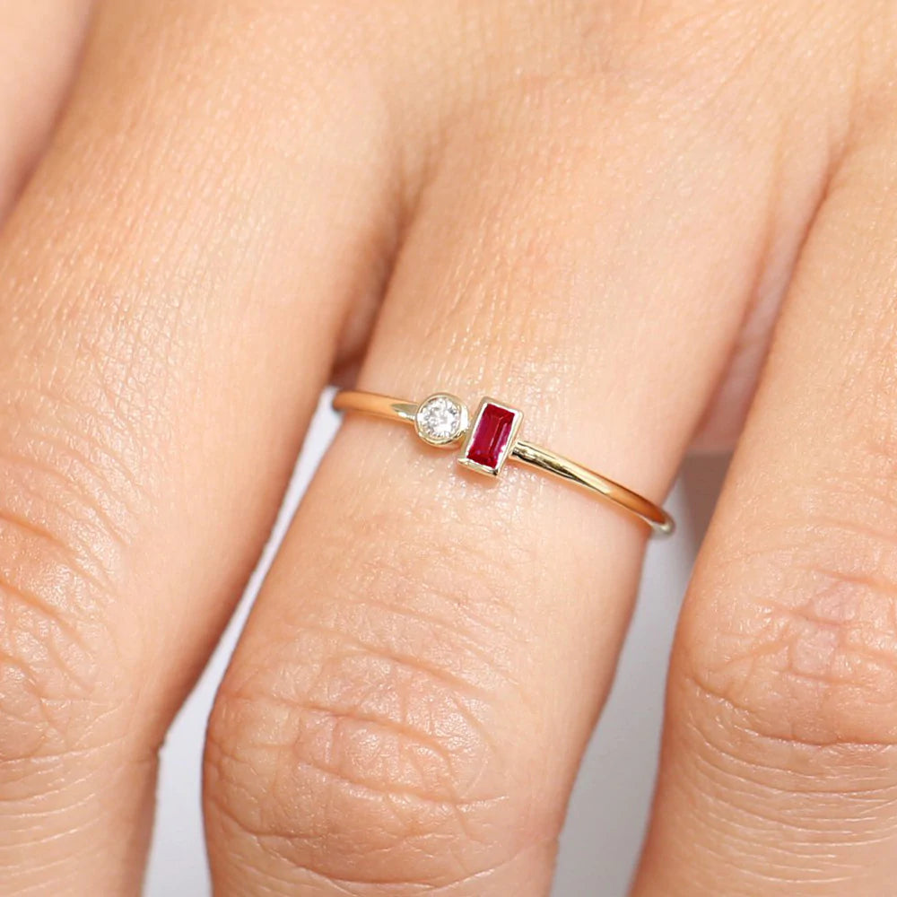 Solid Gold Baguette Ruby and Diamond Ring (D783B1)