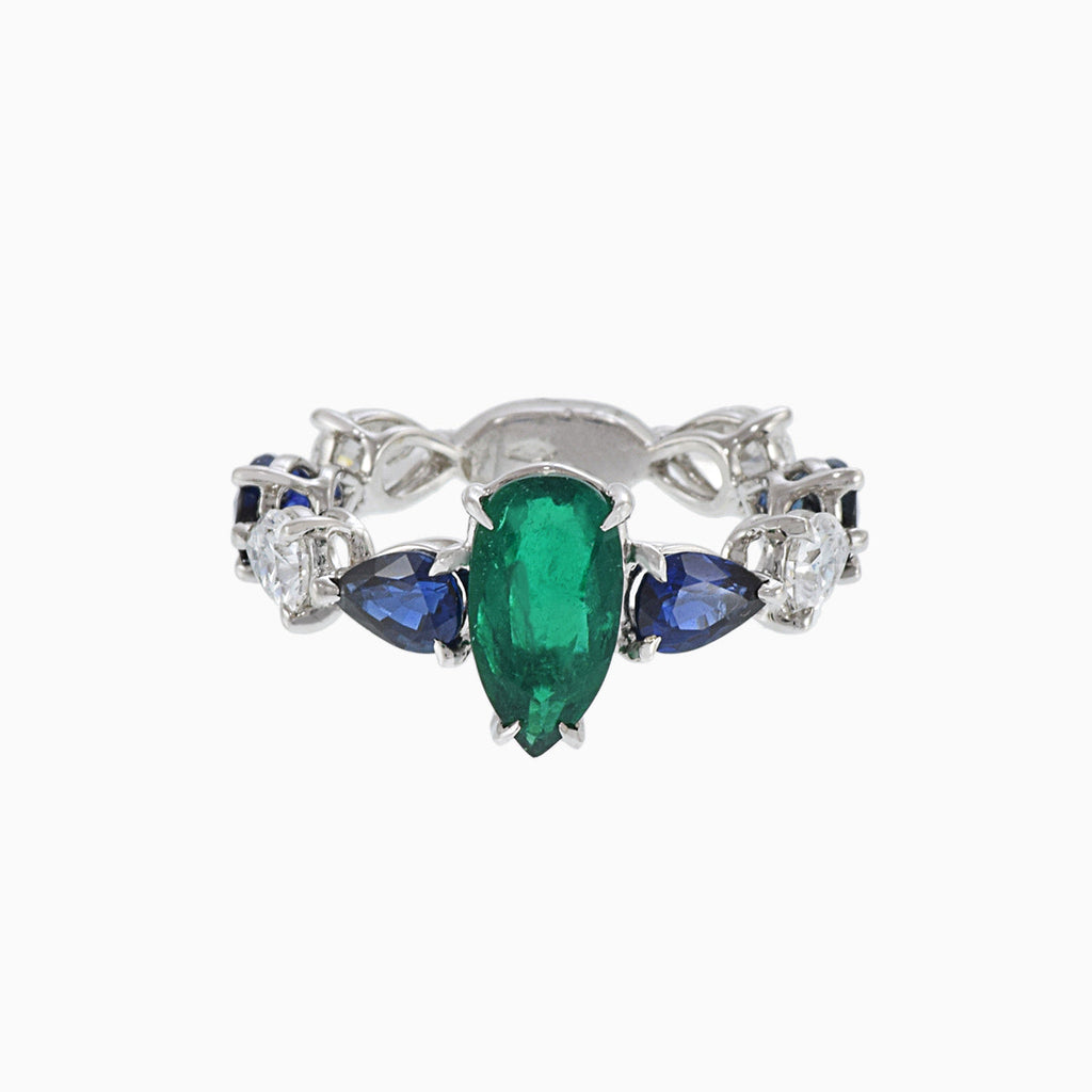 Solid Gold Emerald and Sapphire Diamond Ring