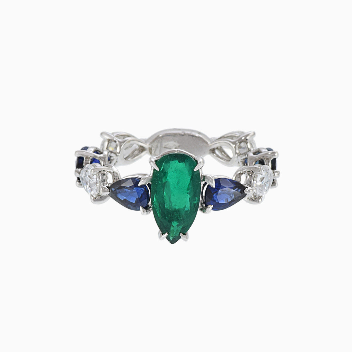 Solid Gold Emerald and Sapphire Diamond Ring