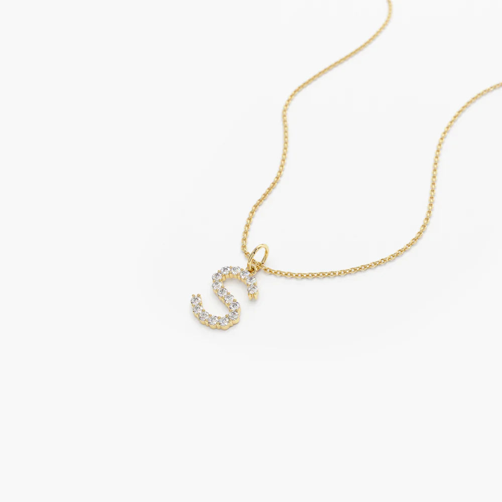 Solid Gold Medium Size Diamond Initial Necklace
