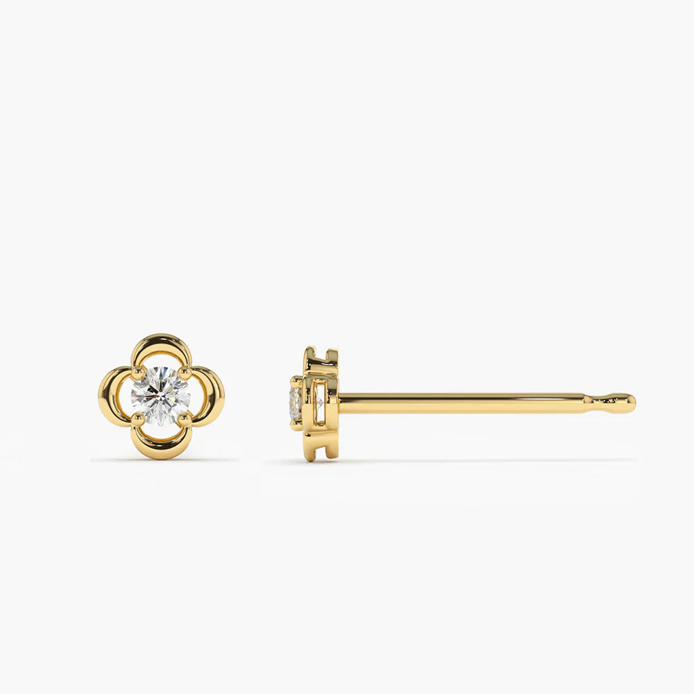 Solid Gold Diamond Clover Stud Earrings