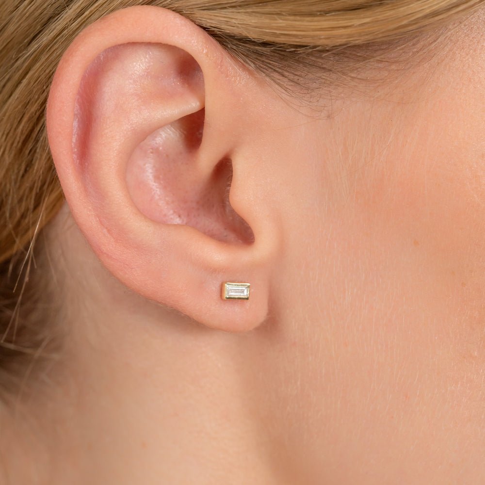 14K Solid Gold Baguette Diamond Studs - Style A