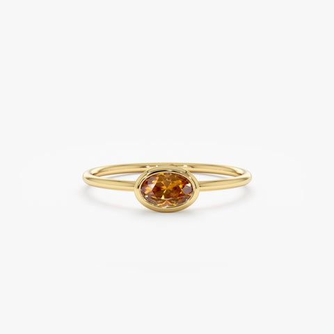 14K Solid Gold Oval Citrine Ring