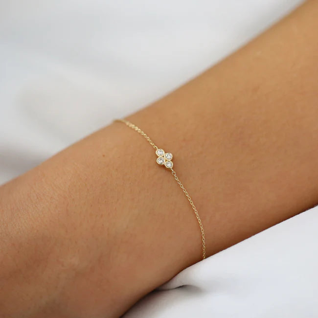 Solid Gold Dainty Quad Diamond Bracelet