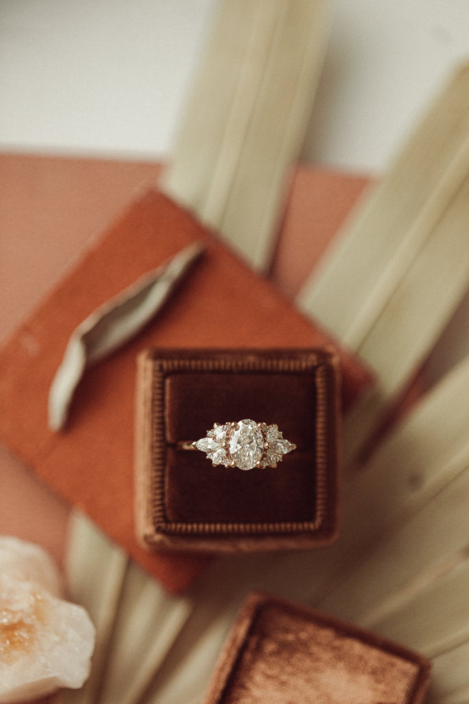 Solid Gold Rita Oval Ring , Engagement Moissanite Ring