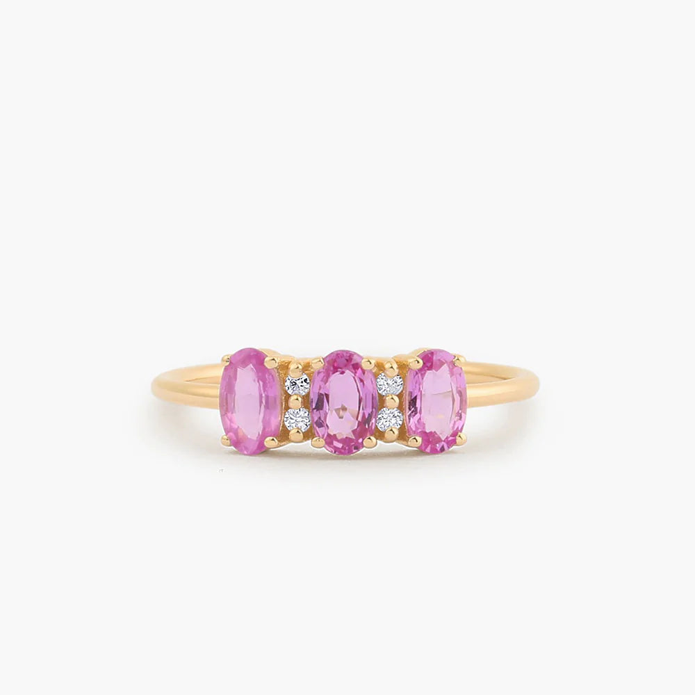 Oval Genuine Pink Sapphire and Moissanite Ring – 0.05ct Total, 1.3MM Band, photo 3