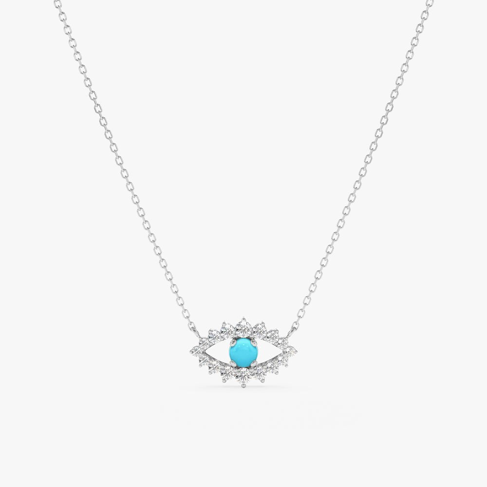 Solid Gold Turquoise Eye Diamond Necklace (E49B22)