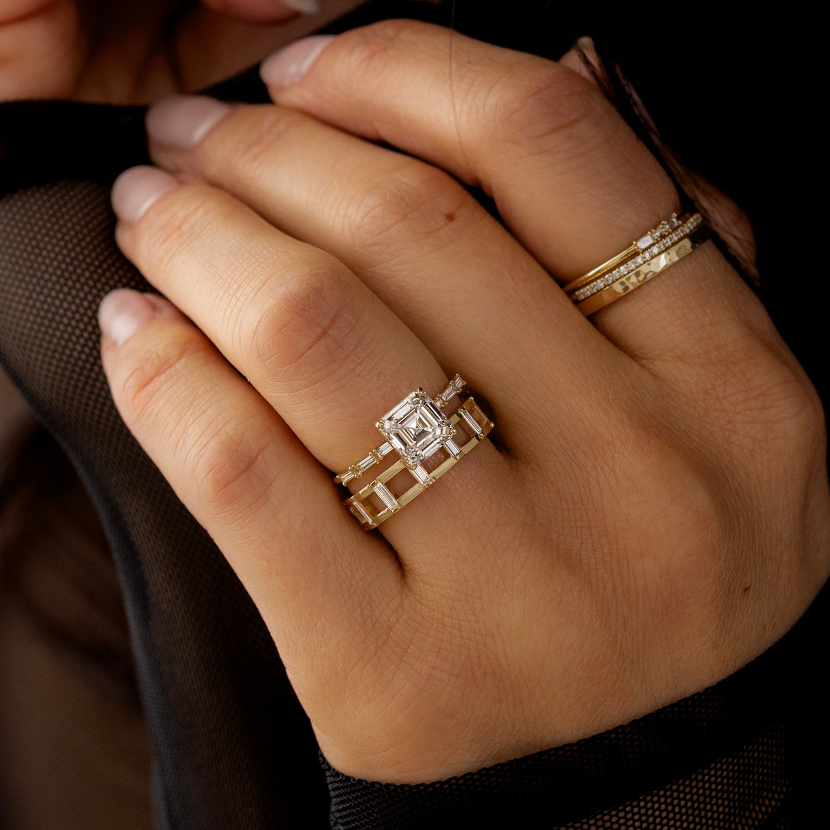 Solid Gold 3 CT Fluency Ring, Asscher Cut Diamond Moissanite