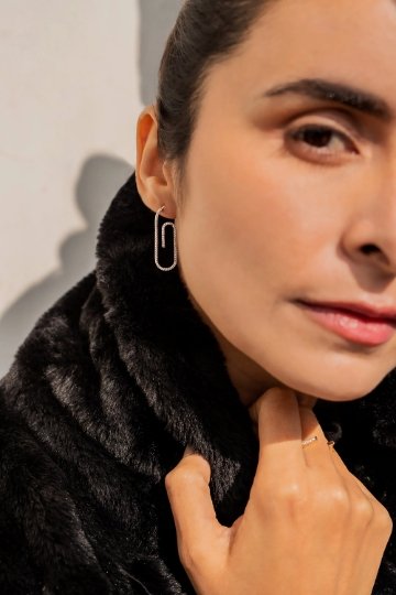 Solid Gold Paper Clip Diamond Earrings