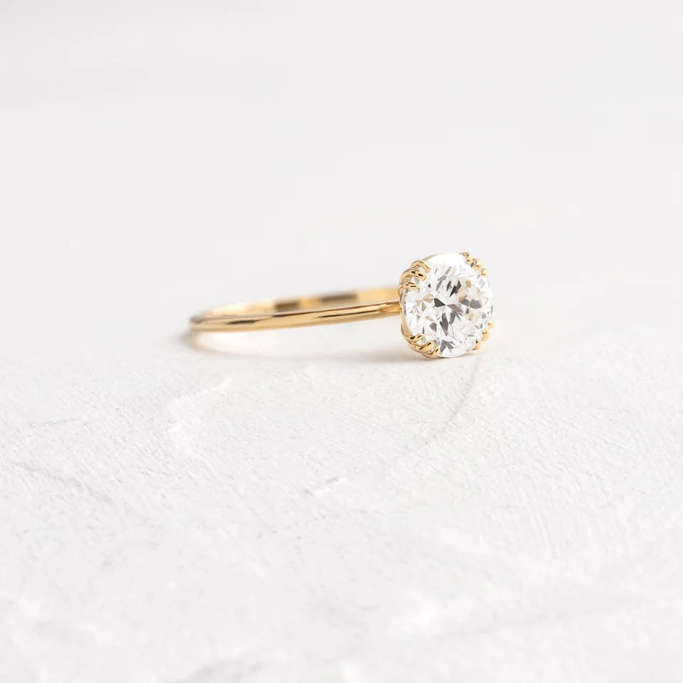 Solid Gold 2 CT Threaded Ring, Round Cut Moissanite Diamond