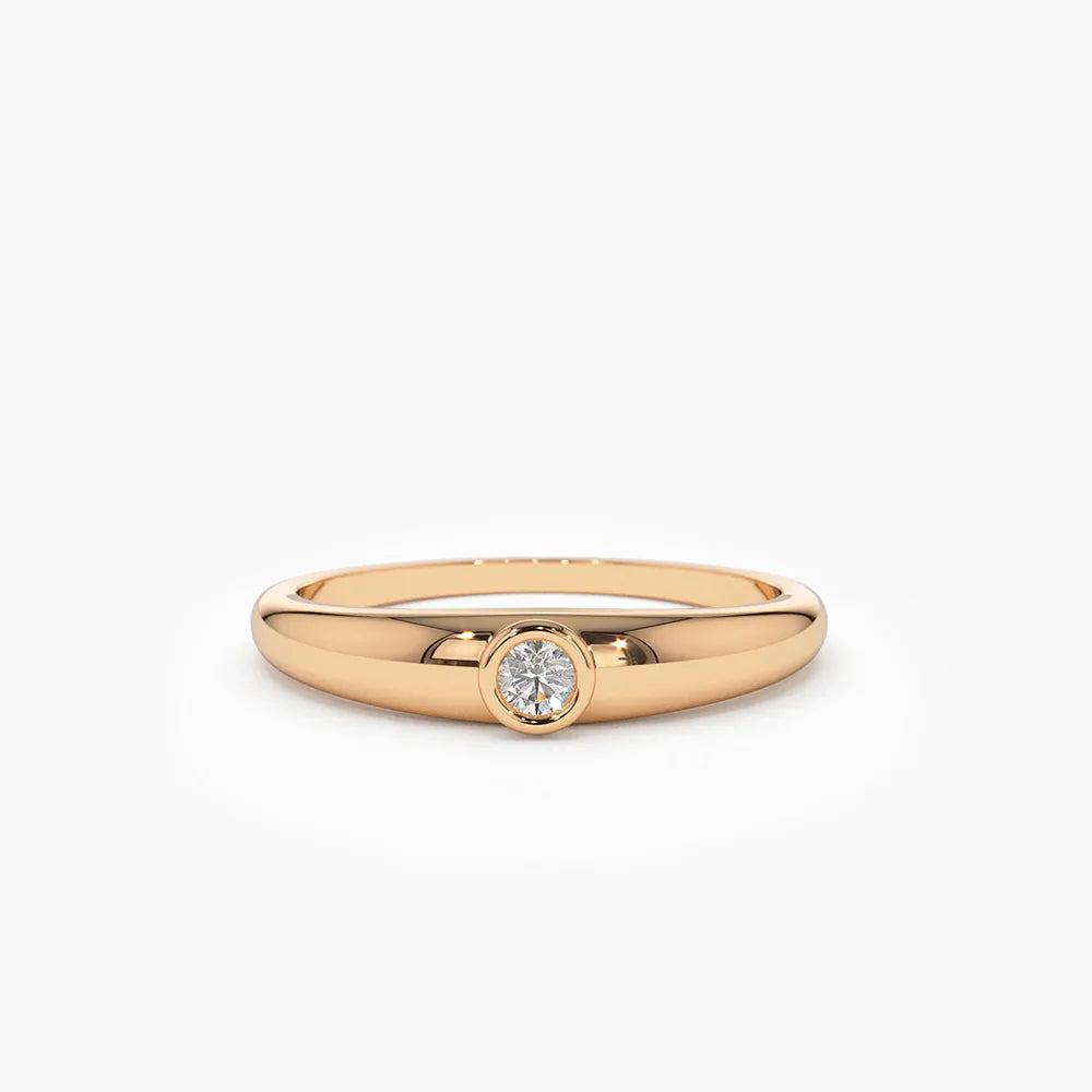 Solid Gold Dome Diamond Bezel Ring