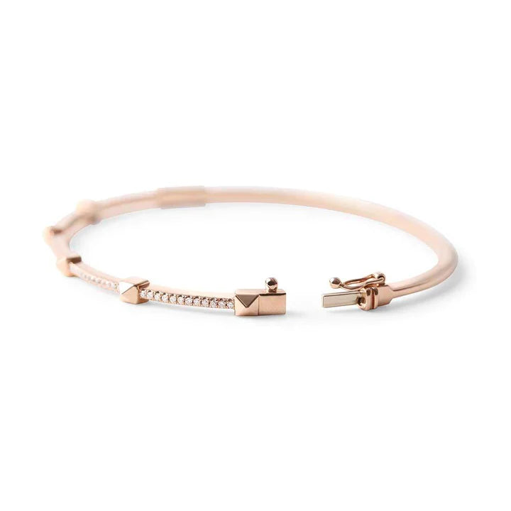 Solid Gold Pyramid Diamond Stud Bangle
