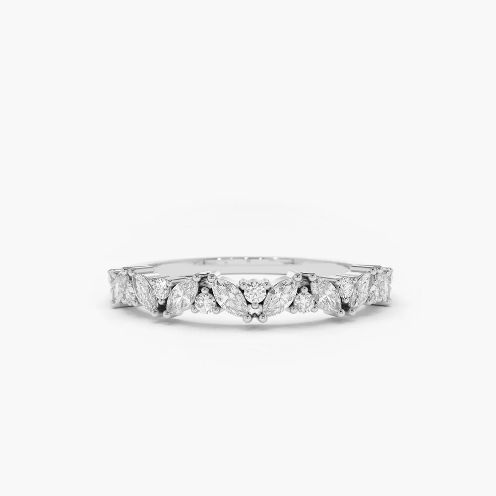 Solid Gold Slanted Marquise and Round Diamond Ring