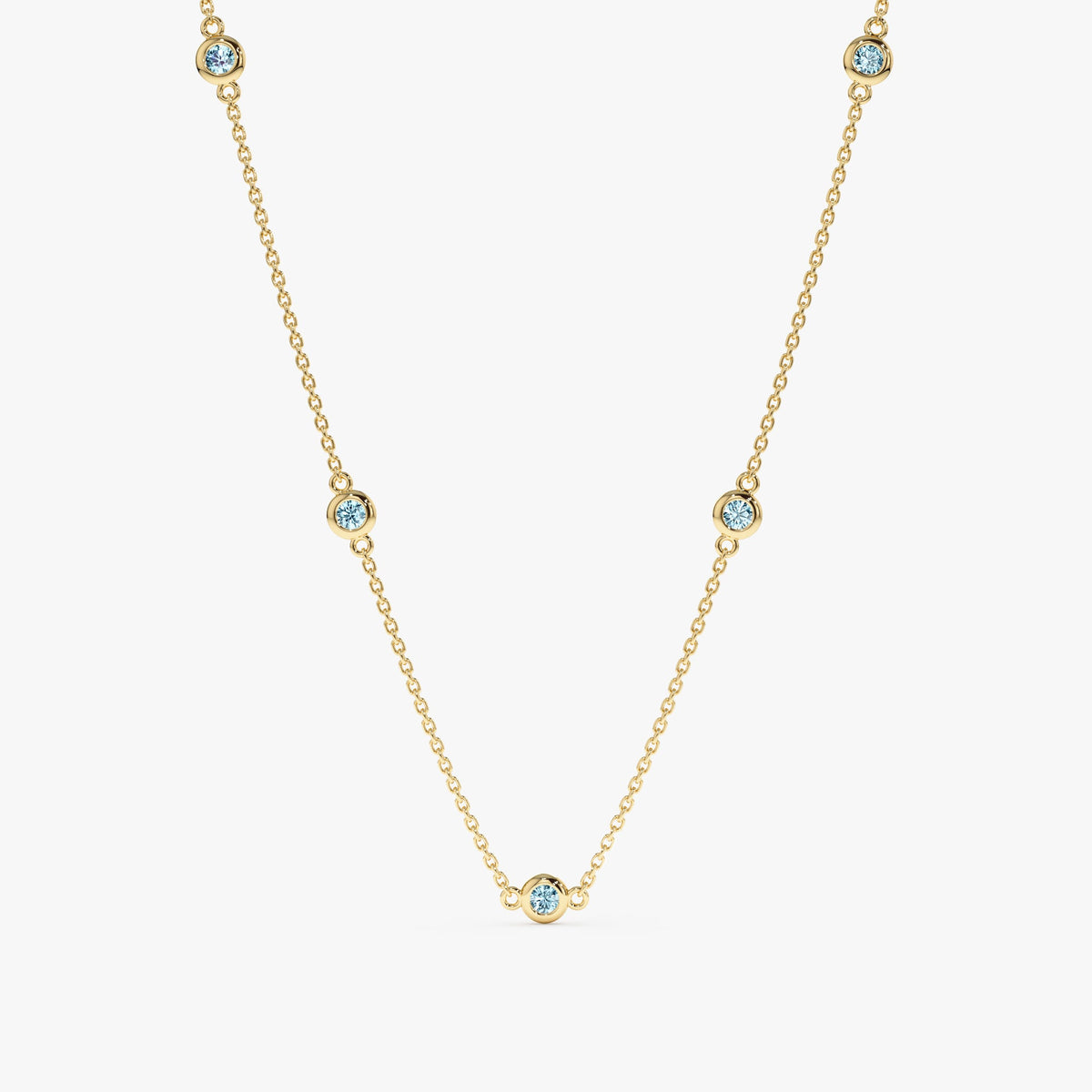 Solid Gold Aquamarine Station Necklace (764C4F)