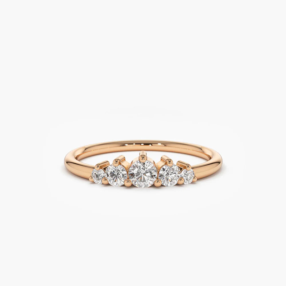 Solid Gold 5 Stone Graduating Diamond Wedding Ring