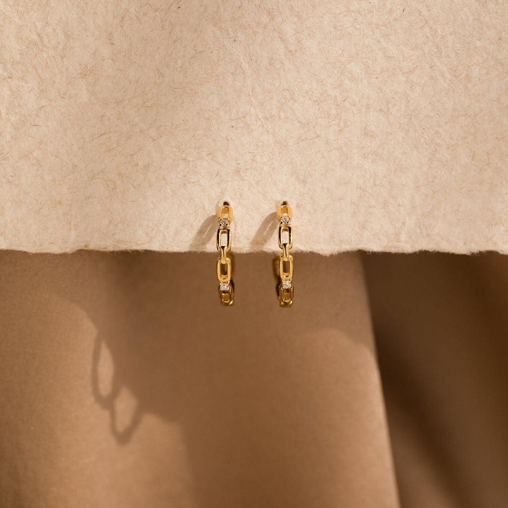 Solid Gold Diamond Link Hoops Earring