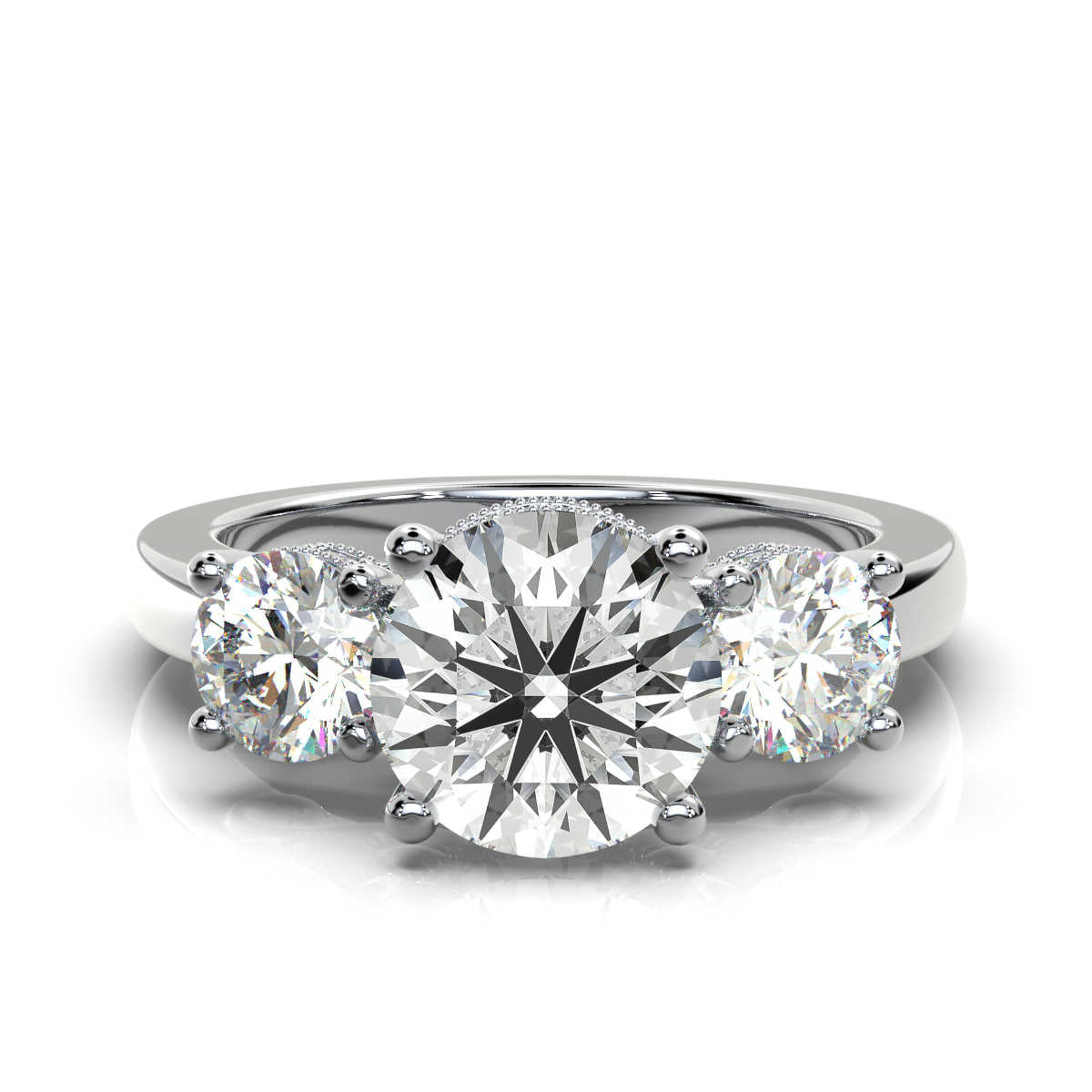 Solid Gold Three Stone Lab Grown Diamond Ring (D45B90)