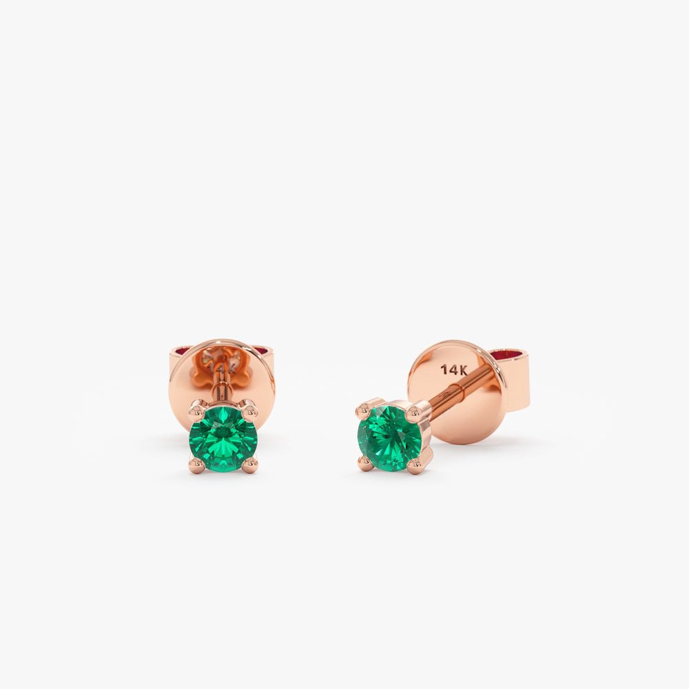 Solid Gold Emerald Stud Earrings