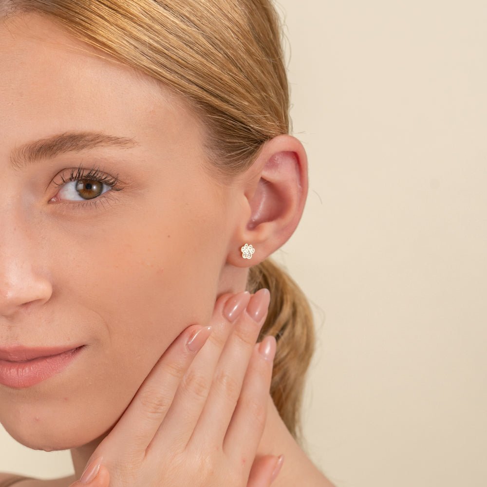 Solid Gold Diamond Paw Earrings