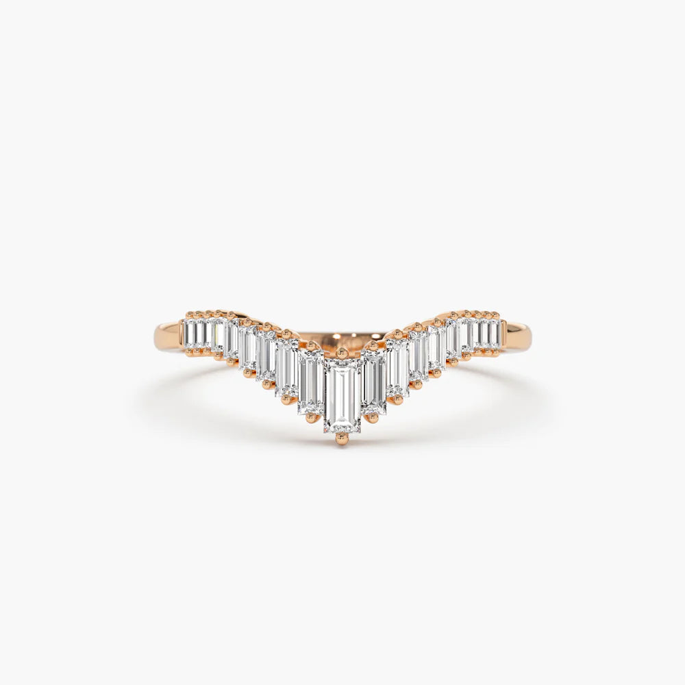Solid Gold Baguette Diamond Curved Tiara Ring