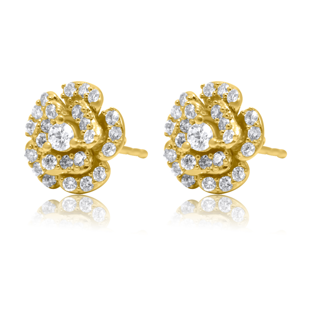 Solid Gold Diamond Rose Earring Stud