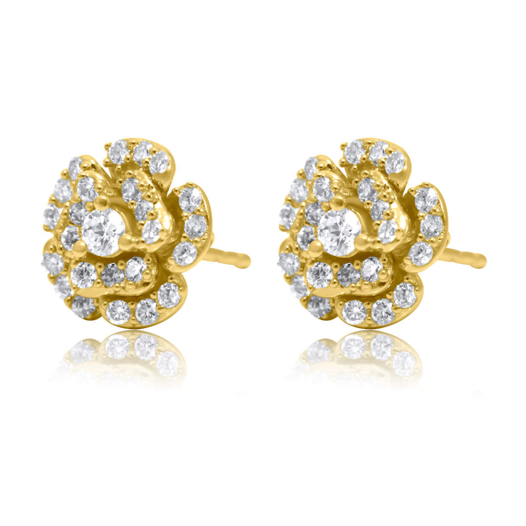 Solid Gold Diamond Rose Earring Stud