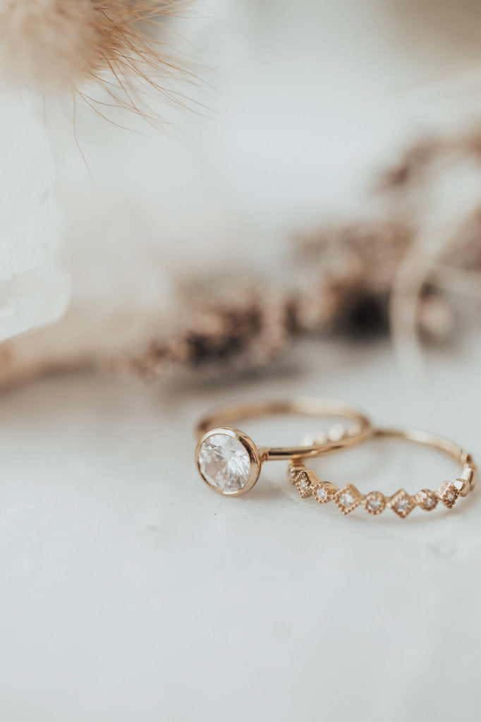 Solid Gold Lab-Grown Diamond Round Bezel Set Solitaire Ring