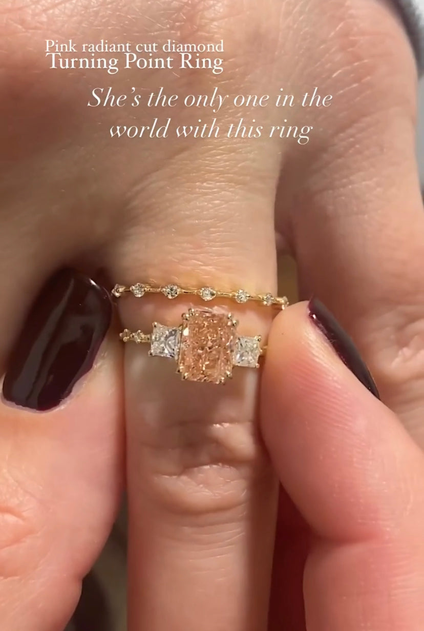 Solid Gold Turning Point Ring, 1.23ct. Moissanite Pink Diamond