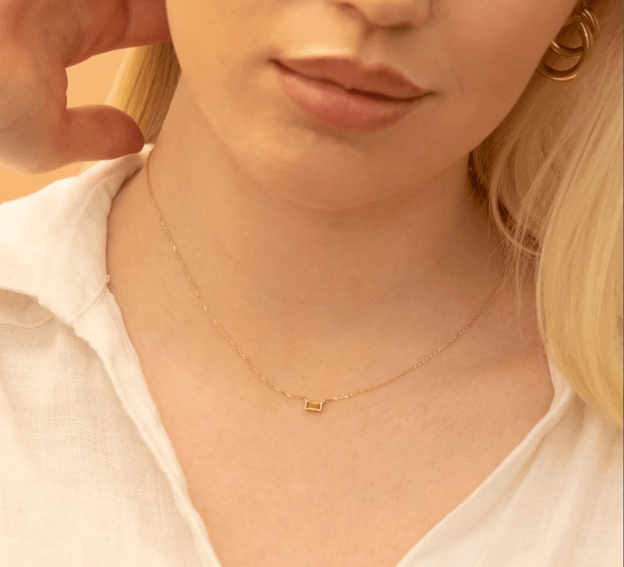 Solid Gold Dainty Citrine Necklace