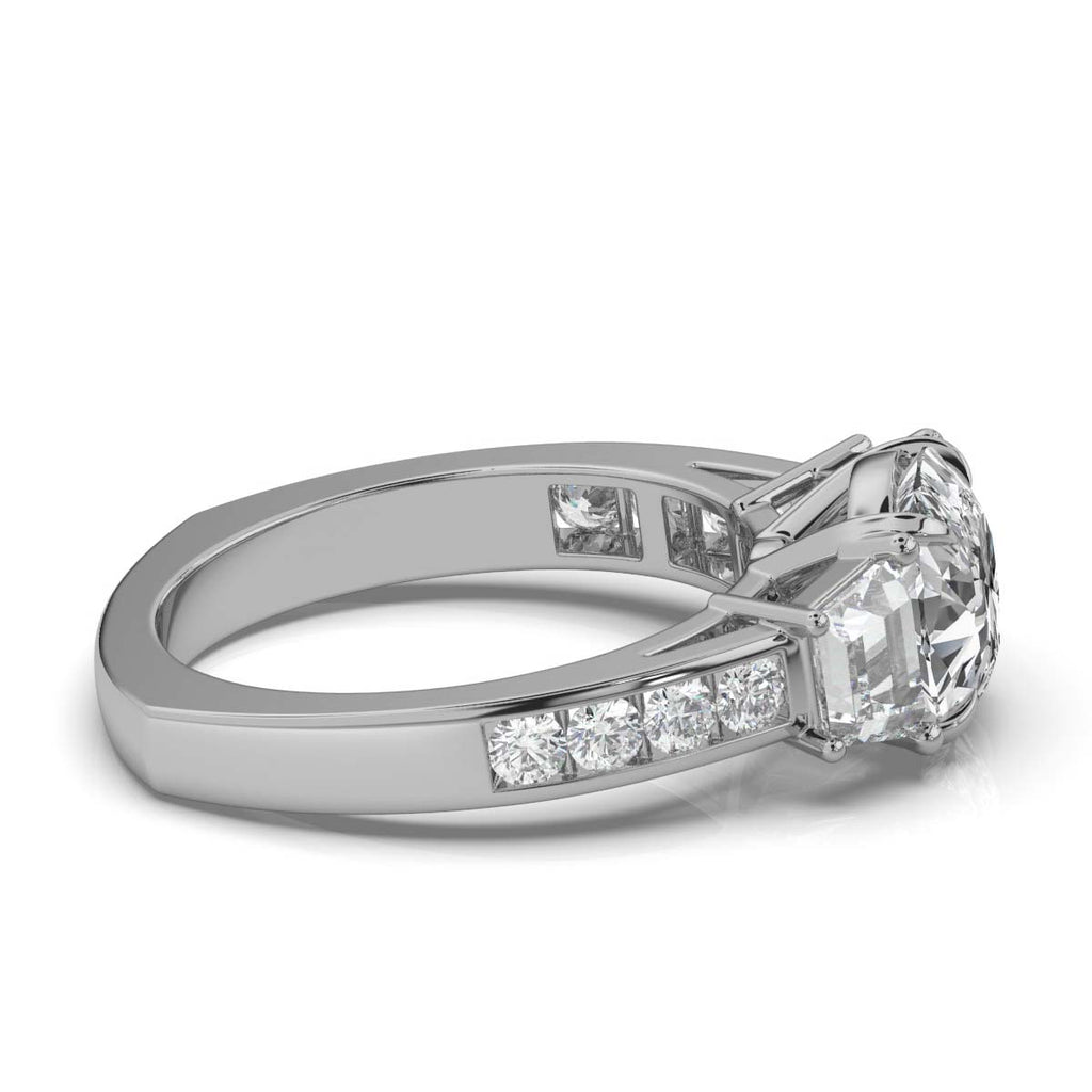18K Solid Gold 3 CT Three Stone Lab Grown Diamond Engagement Ring