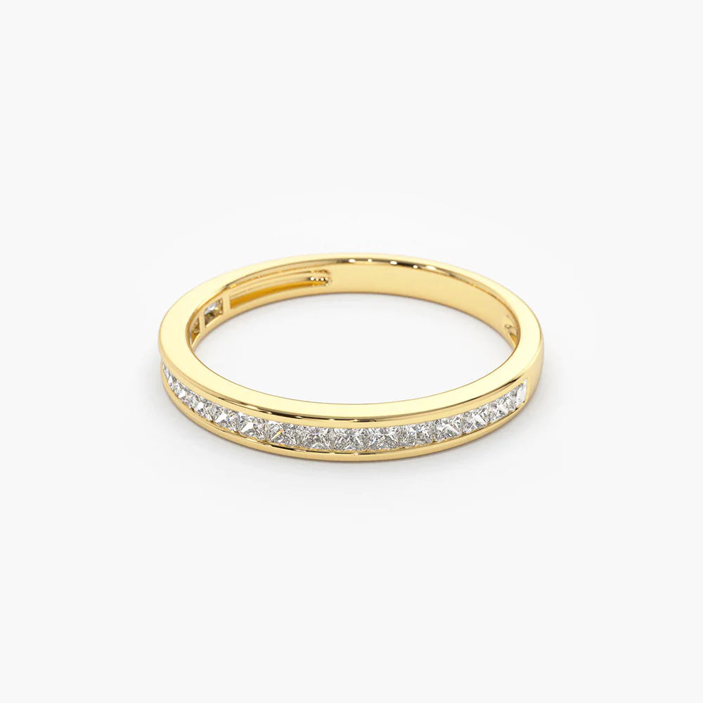 Solid Gold Channel Setting Princess Cut Half Eternity Diamond Ring