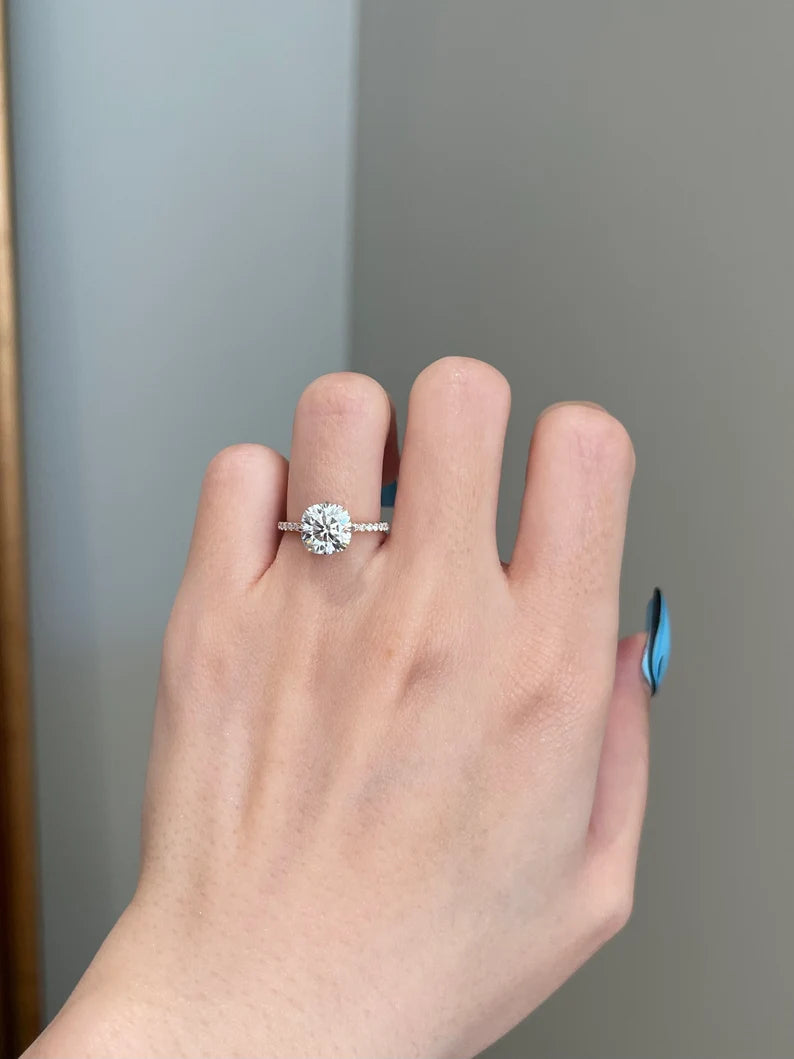 Solid Gold 2.2 Carat Brilliant Cushion Cut Engagement Ring for Women