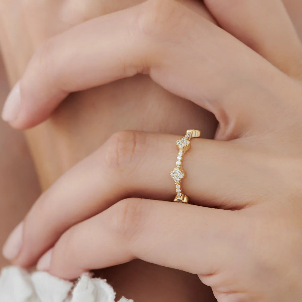 Solid Gold Full Eternity Clover Diamond Ring