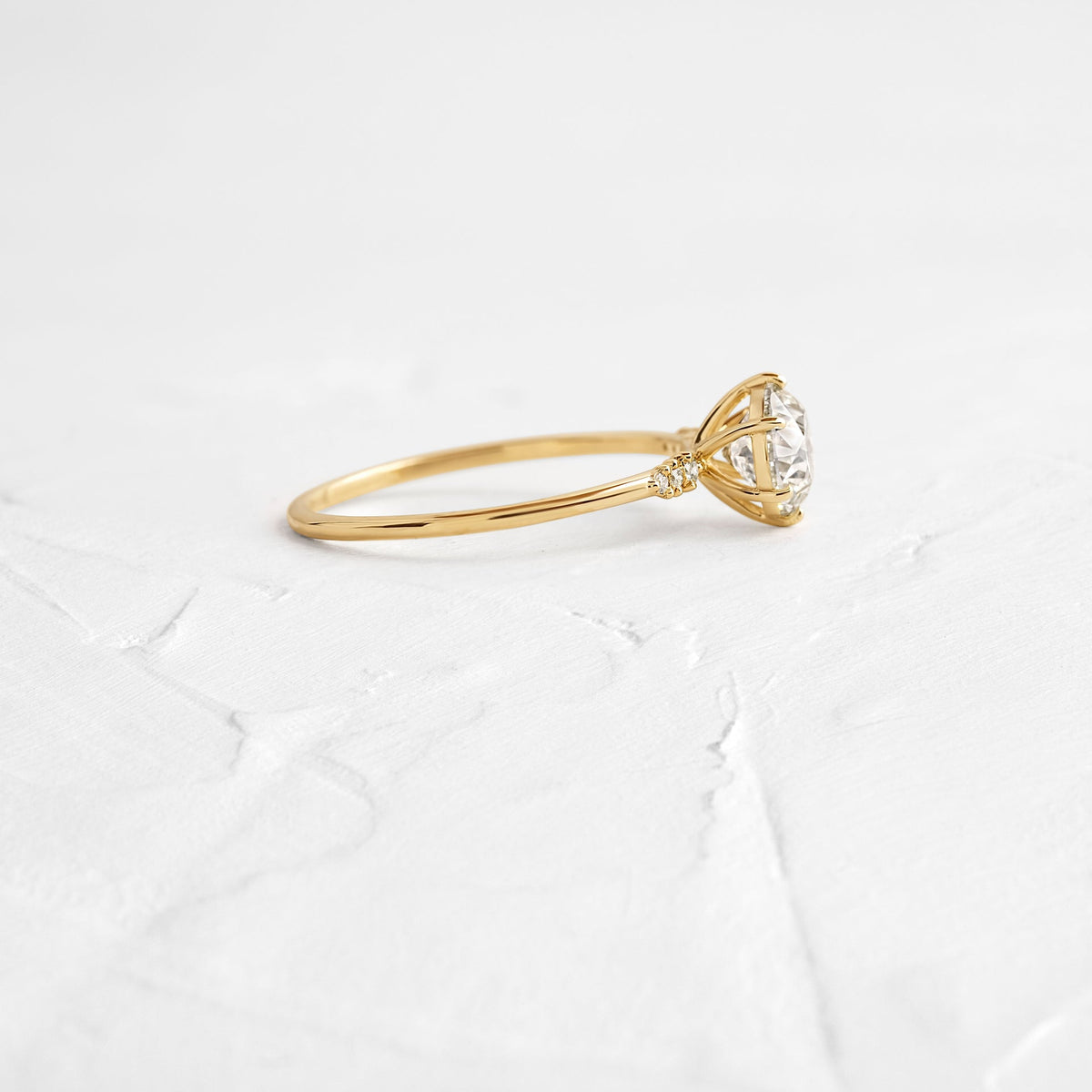 Solid Gold Poppy Seed Ring, Round Cut Diamond Moissanite Engagement Ring