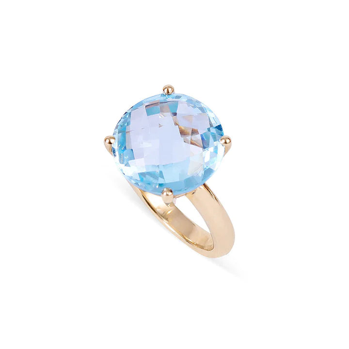 Solid Gold Blue Topaz Candy Cocktail Ring