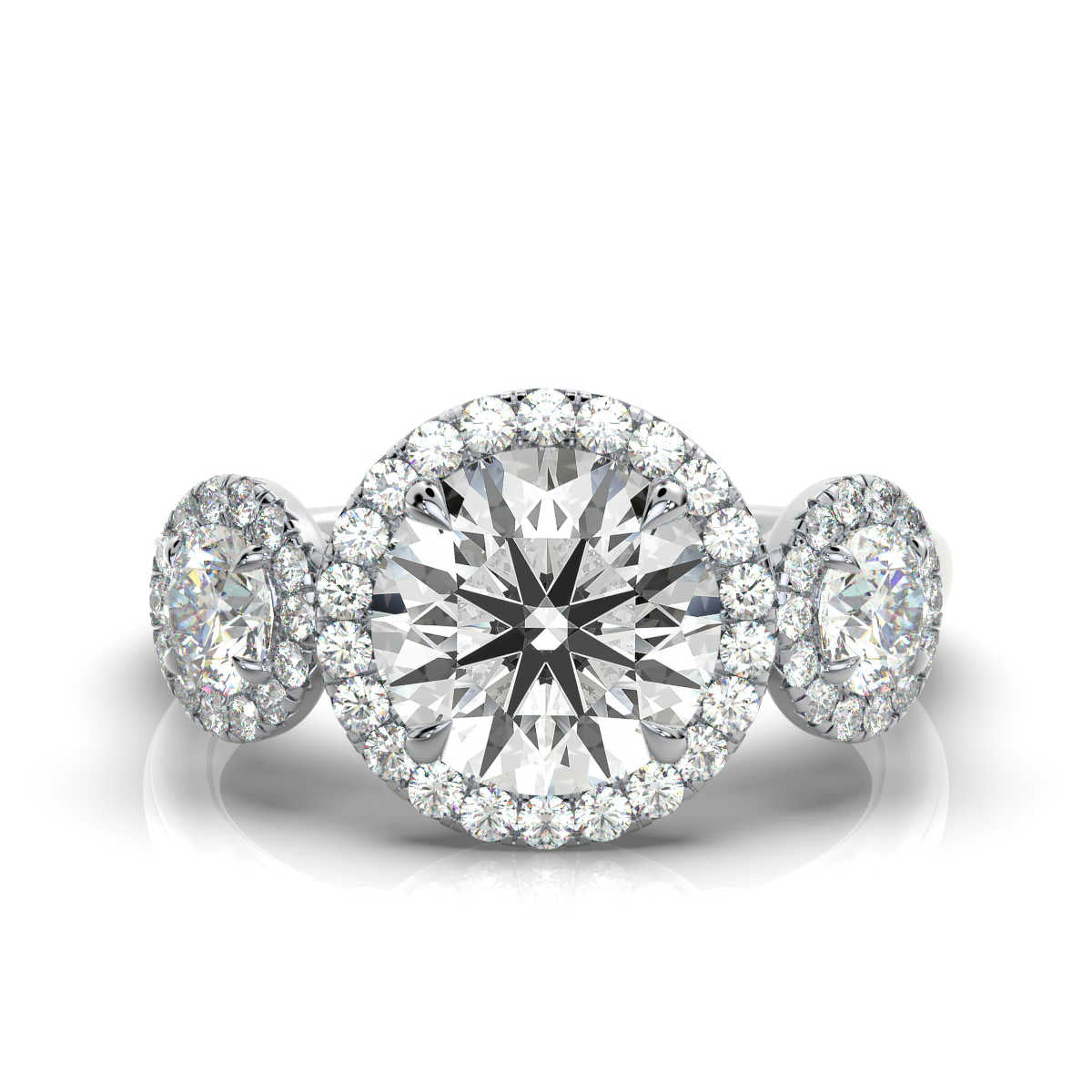 18K Solid Gold 0.97 CT Round Diamond Halo Ring