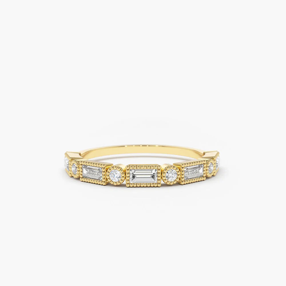 Solid Gold Baguette and Round Diamond Ring (9005F0)
