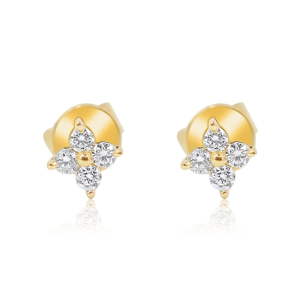 Solid Gold Clover Diamond Stud Earring