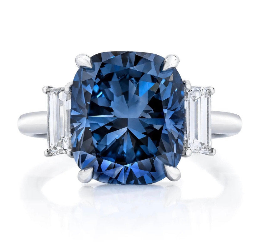 14K Solid Gold Blue Diamond Engagement Ring