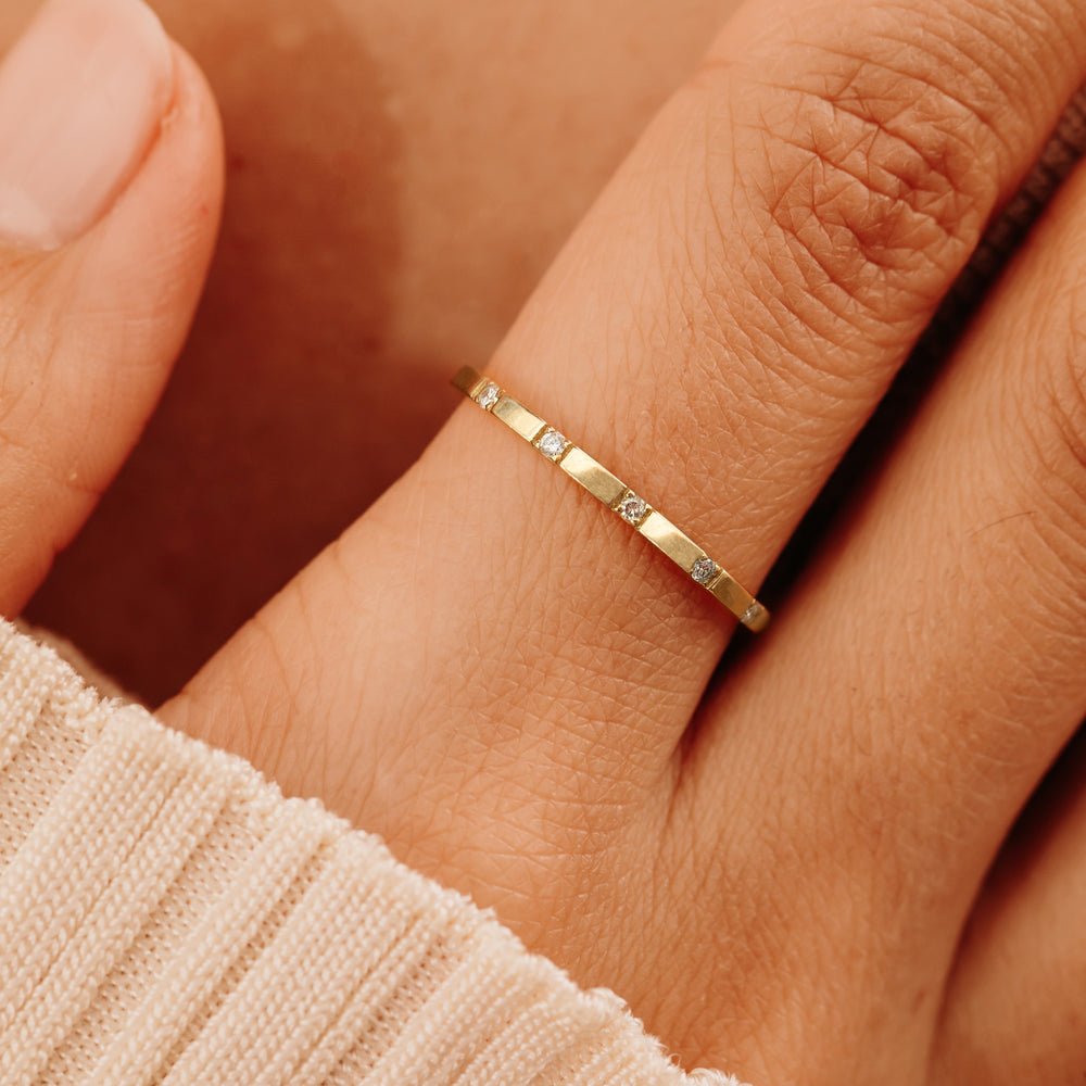 Solid Gold Ribbed Diamond Half Eternity Ring
