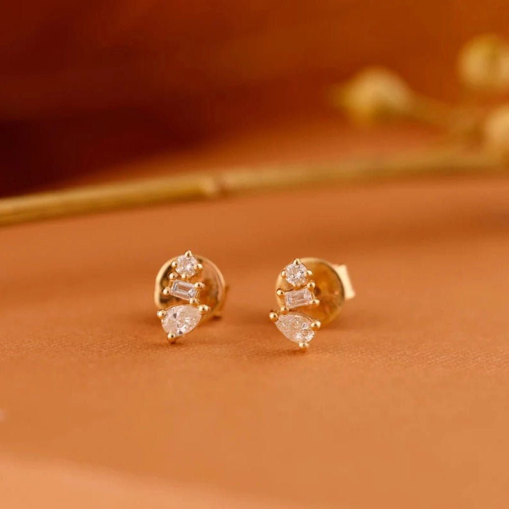Solid Gold Mixed Diamond Cluster Studs