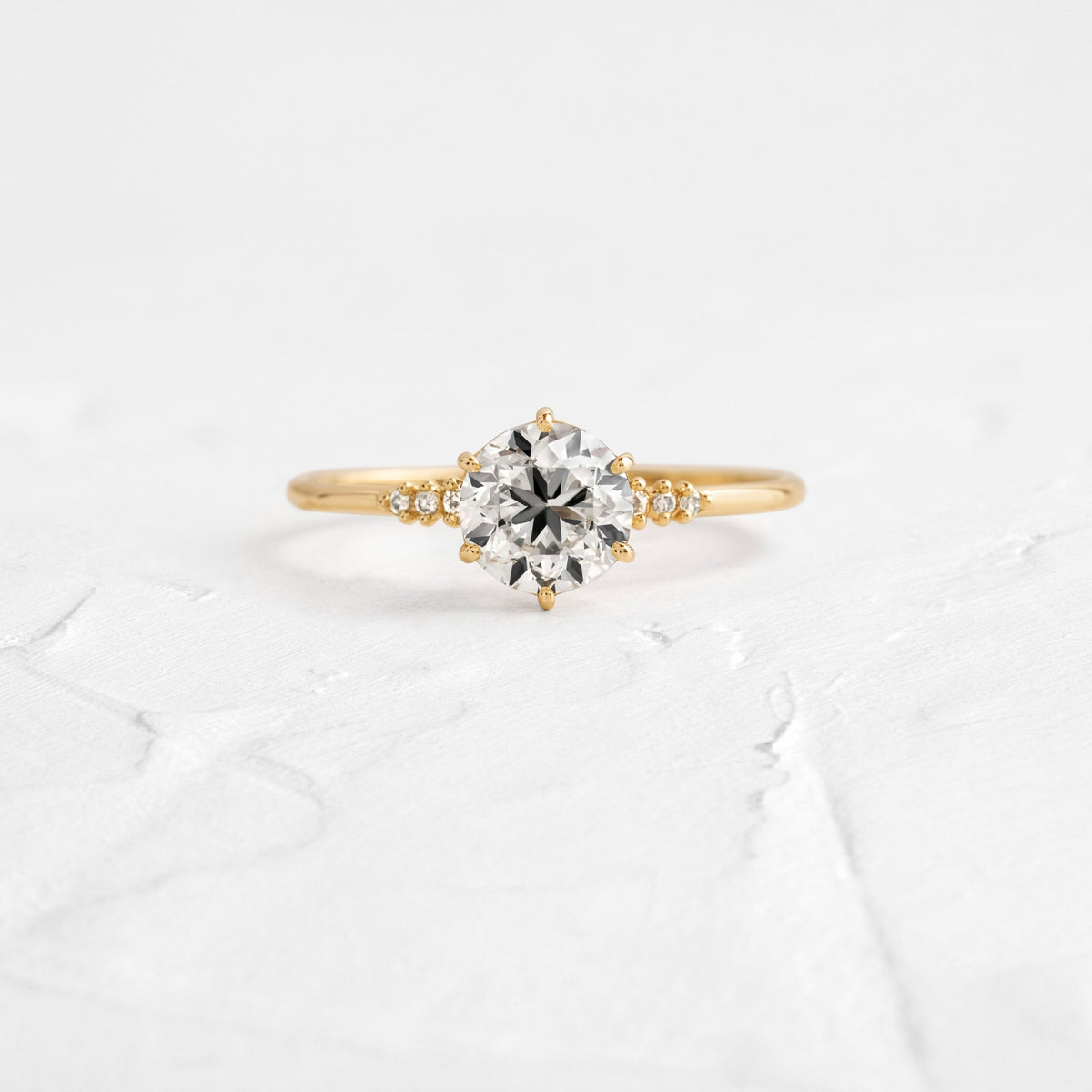 Solid Gold Poppy Seed Ring, Round Cut Diamond Moissanite Ring